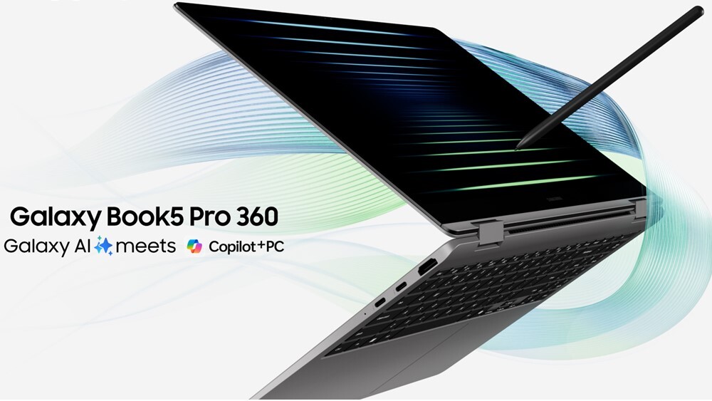 Samsung Galaxy Book5 Pro 360 2-in-1 laptop with 360-degree hinge and included S-Pen
