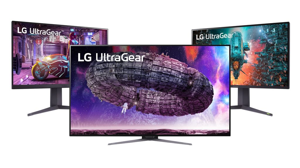 LG UltraGear GQ Series gaming monitor showing vibrant high-refresh game visuals on a desk setup.
