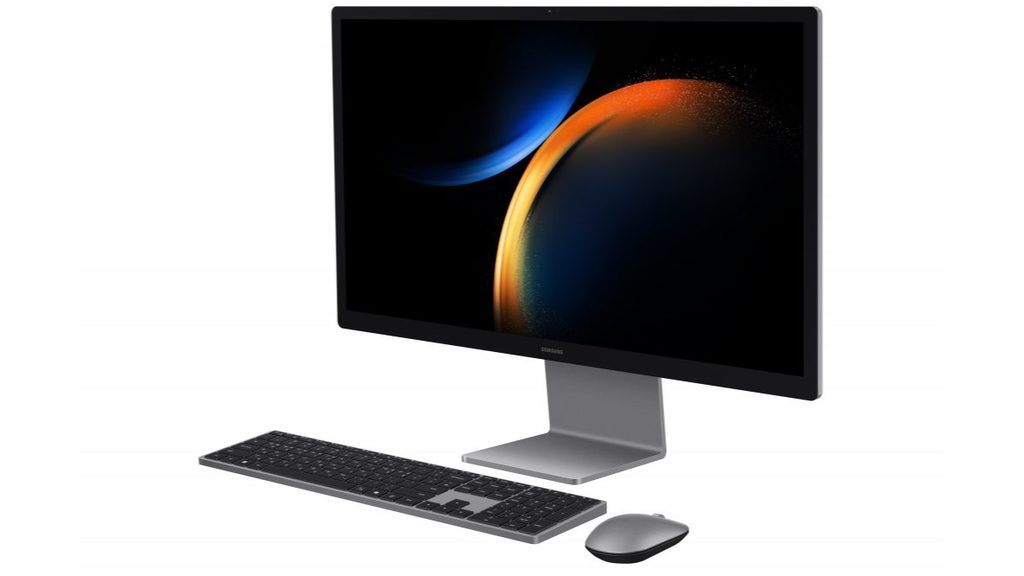 Samsung All-in-One PC Pro 27-inch 4K desktop on a clean desk.