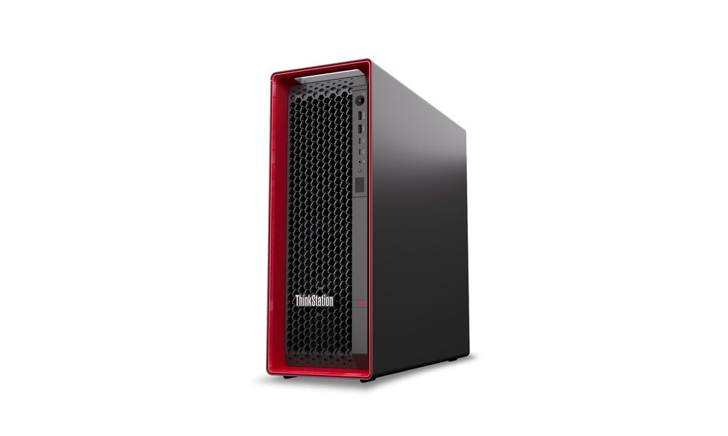 Lenovo ThinkStation P5 professional workstation tower featuring Xeon W-2400 processor and front-accessible drive bays.