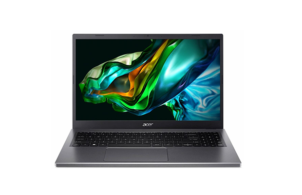 Acer Aspire 5 laptop in a gray finish open on an office desk.