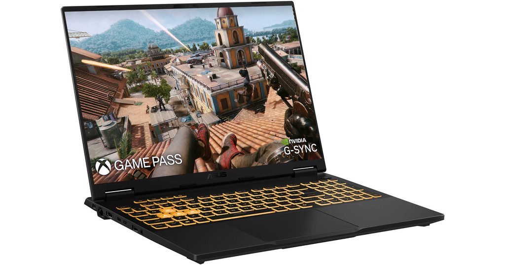 ASUS TUF Gaming F16 Series laptop with 16:10 display and full-size keyboard