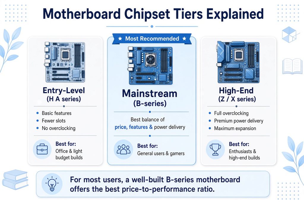 Motherboard chipset tiers comparison infographic