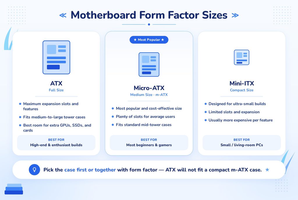 Motherboard form factor sizes comparison infographic