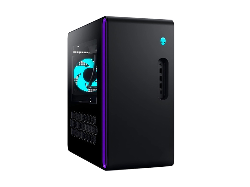 Black Dell Alienware Aurora R16 gaming desktop tower with stadium RGB lighting