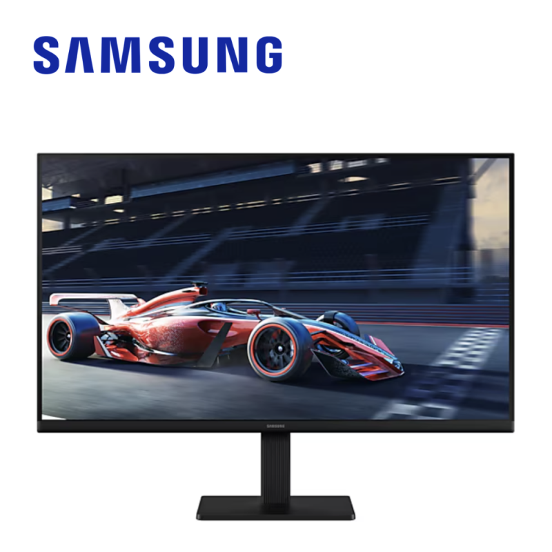Samsung Essential series monitor placed on a clean minimalist office desk