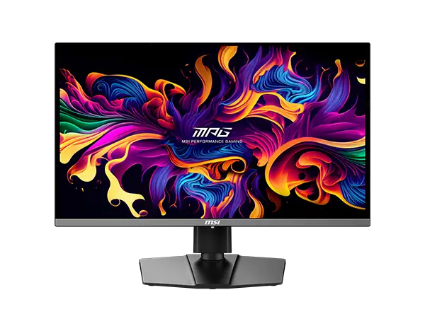 MSI MPG series gaming monitor displaying technical specifications and design features.